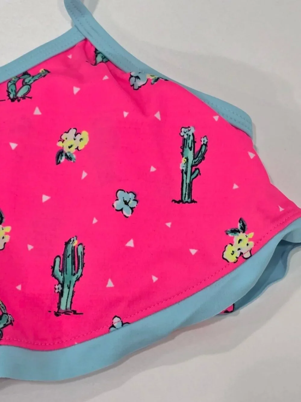 Justice ✦ Girls Racerback Tankini Ruched Bottoms Set ✦ Cactus Print Pink Blue 18